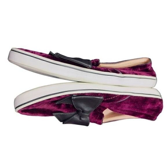 KATE SPADE Shoes Kate Spade Delise Too Bordeaux Velvet Black Nappa Bow Slip On S - Picture 2 of 6